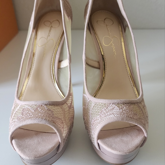 Jessica Simpson Pink/Nude Lace peep toe pumps - Picture 3 of 7